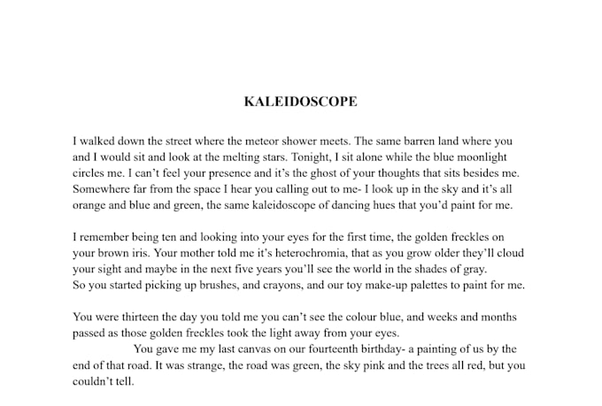 proofread and line edit any fictional writing of your choice